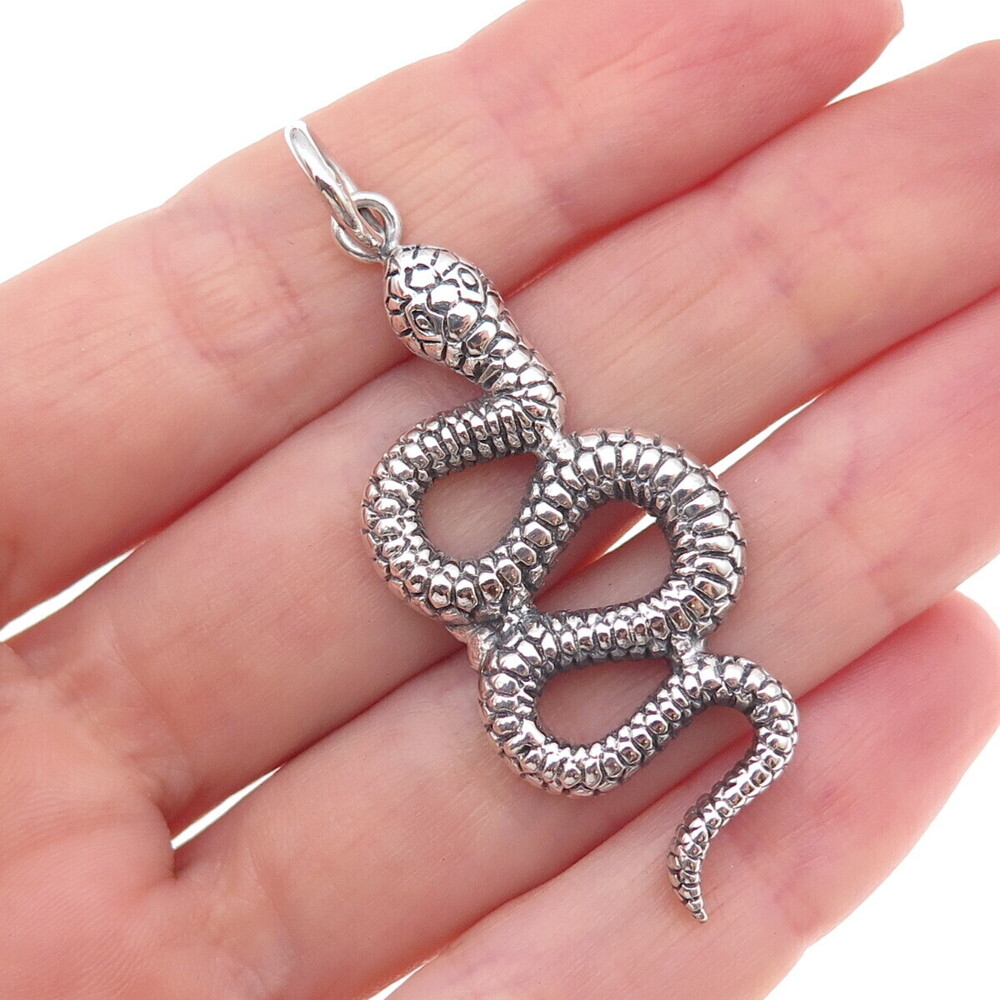 925 Sterling Silver Vintage Snake Oxidized Pendant